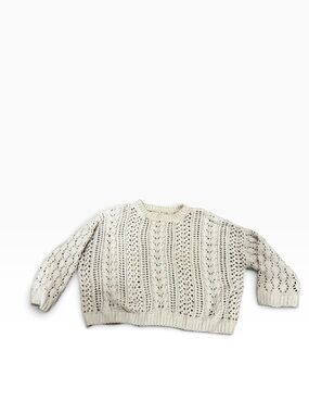 Women's Cream Openwork Crewneck Sweater. Layer Loose Fit